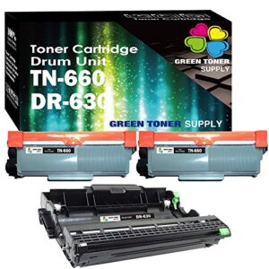 (toner &drum) gts compatible dr 630 drum unit and tn 660 toner cartridges replacement for tn660 dr630 combo for use in dcp-l2520dw dcp-l2540dw hl-l2300d hl-l2340dw mfc-l2700dw printer (pack of 3)