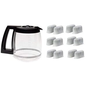 cuisinart dcc-1200prc 12-cup replacement glass carafe, black and everyday 12-pack replacement charcoal water filters for cuisinart coffee machines bundle