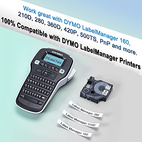 MarkDomain Replacement for DYMO D1 Label Tape 45013 A45013 S0720530 Black on White 1/2 Inch Label Maker Refill, Compatible with DYMO LabelManager 160 280 210D 360D 420P COLORPOP Label Makers, 5 Pack