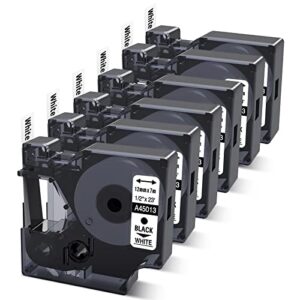 6-pack compatible dymo d1 label tape 45013 s0720530 replace for dymo d1 a45013 refills，black on white,1/2 inch x 23 ft for dymo labelmanager 160 420p 210d 280 360d pnp label maker