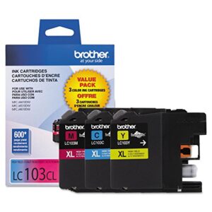 brother lc103 inkjet cartridges (cyan/magenta/yellow, 3-pack) in retail packaging