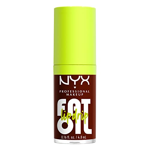 NYX PROFESSIONAL MAKEUP Fat Oil Lip Drip, Moisturizing, Shiny and Vegan Tinted Lip Gloss - Status Update (Rich Chocolate)
