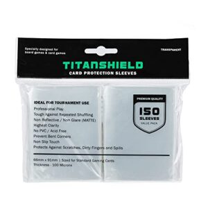 titanshield premium clear card sleeves for standard sized board games and trading card 2.5″ x 3.5″ (150 sleeves)