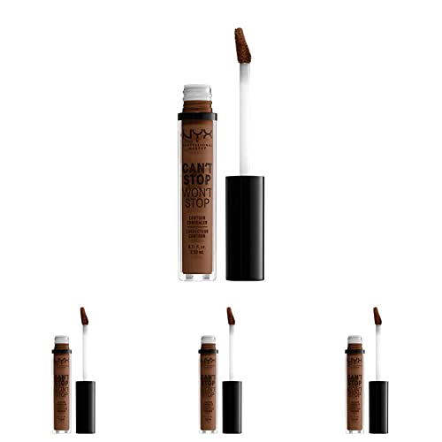 NYX PROFESSIONAL MAKEUP Can't Stop Won't Stop Contour Concealer, 24h Full Coverage Matte Finish - Mocha (Pack of 4)