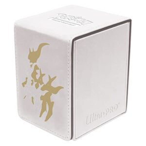 ultra pro pokémon: elite series: arceus alcove flip deck box, white leatherette trading card box, stores 100 double-sleeved cards