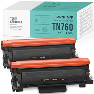 ziprint with chip compatible toner cartridge replacement for brother tn760 tn 760 tn730 for hl-l2350dw mfc-l2710dw dcp-l2550dw mfc-l2750dw hl-l2395dw hl-l2370dw hl-l2390dw (black, 2-pack)