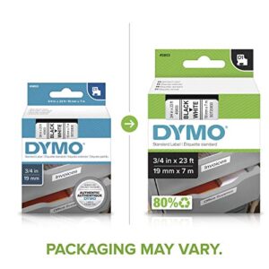 DYMO Authentic Standard D1 Labeling Tape for LabelManager Label Makers, Black Print on White Tape, 3/4'' W x 23' L, 1 Cartridge (45803)