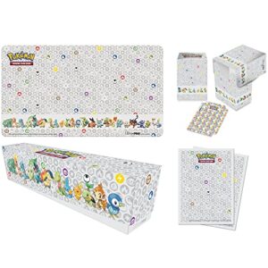 ultra pro pokémon: first partner accessory bundle – includes: storage box for 700+ sleeved cards, deck box, 65ct deck protector sleeves, playmat (24″x13.5″)