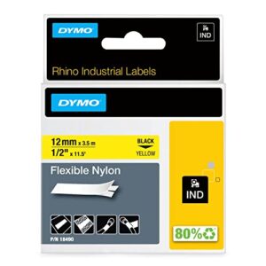 dymo industrial labels for dymo industrial rhinopro label makers, black on yellow, 1/2″, 1 roll (18490)
