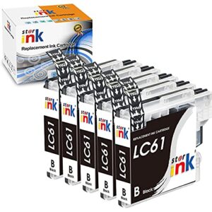 starink compatible ink cartridge replacement for brother lc61/lc65 xl lc-61 lc61bk work with mfc-495cw mfc-490cw mfc-6490cw mfc-6890cdw printer(black), 5 packs