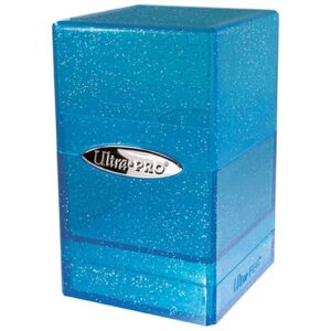 ultra pro – satin tower 100+ card deck box (glitter blue) – protect your gaming cards, sports cards or collectible cards in stylish glitter deck box, perfect for safe traveling