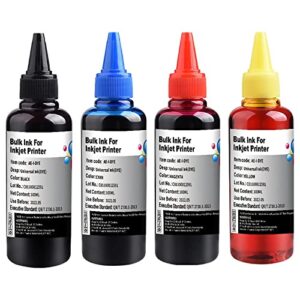 universal dye ink refill kit for hp canon epn brother lexmark printers compatible cartridges refillable cartridge ciss cis system 4 color set with 4 free syringes (bk, c, m, y)