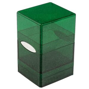 ultra pro – satin tower 100+ standard size card deck box (green glitter) – protect your gaming cards, sports cards or collectible cards in stylish glitter deck box