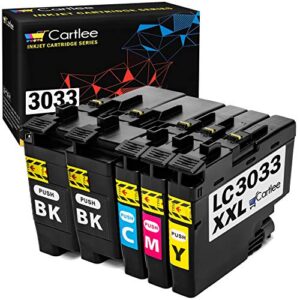 cartlee 5 compatible ink cartridges replacement for lc3033 xxl high yield for brother mfc-j995dw xl mfc-j805dw mfc-j815dw mfc lc 3033xxl printer bk 2 black 1 cyan 1 magenta 1 yellow