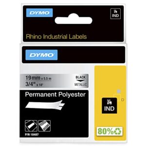 dymo industrial permanent labels for dymo labelwriter and industrial rhinopro label makers, black on metallic, 3/4″, 1 roll (18487), dymo authentic
