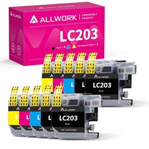 allwork (10 pack compatible ink cartridge replacement for brother lc203 lc203xl lc201 lc201xl for brother mfc-j460dw j480dw j485dw j680dw j880dw j885dw j4320dw j4420dw j4620dw j5620dw j5520dw j5720dw