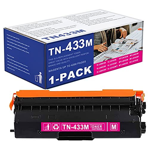 INDI 1 Pack TN433M TN-433M TN433 TN-433 Magenta High Yield Toner Cartridge Replacement for Brother MFC-L9570CDW L8900CDW L8610CDW HL-L8260CDW L9310CDWT L8360CDWT Printer.