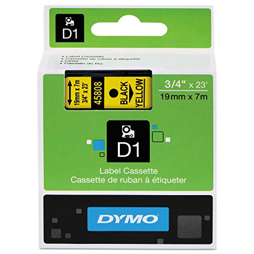 DYMO 45808 D1 High-Performance Polyester Removable Label Tape, 3/4 x 23 ft, Black on Yellow