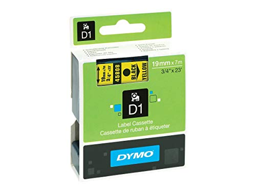 DYMO 45808 D1 High-Performance Polyester Removable Label Tape, 3/4 x 23 ft, Black on Yellow