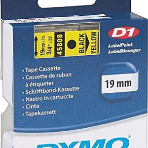 DYMO 45808 D1 High-Performance Polyester Removable Label Tape, 3/4 x 23 ft, Black on Yellow