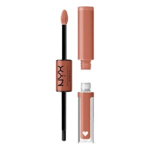nyx professional makeup shine loud, long-lasting liquid lipstick with clear lip gloss – goal crusher (mid-tone beige)