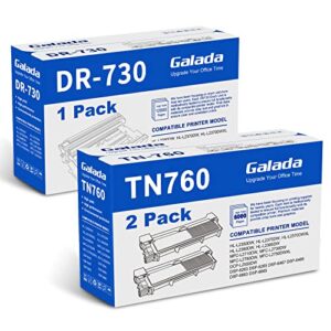 galada compatible toner cartridges and drum unit replacement for brother tn760 tn-760 tn730 tn-730 dr730 dr 730 for dcp-l2550dw mfc-l2710dw hl-l2350dw hl-l2395dw (2 black toner with chip + 1 drum)