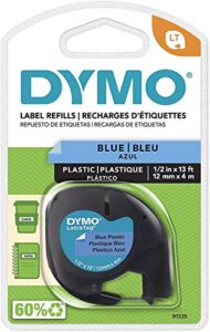dymo 91335 letratag labeling tape, for letratag label makers, black print on blue plastic tape, 1/2″ w x 13′ l