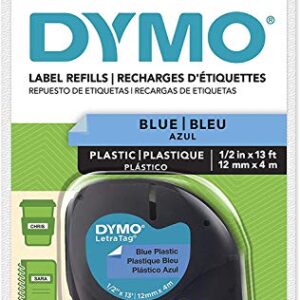 Dymo 91335 LetraTag Labeling Tape, for LetraTag Label Makers, Black Print on Blue Plastic Tape, 1/2" W x 13' L