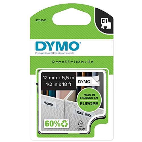 DYMO D1 High-Performance Flexible Nylon Labels | Authentic | 12mm x 5.5m Roll | Black Print on White | Self-Adhesive Labels for LabelManager Label Makers