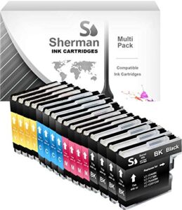 sherman inks and toner cartridges 16 pack brother lc71 lc 71/lc75 lc 75 ink cartridge 4 black, 4 cyan, 4 magenta, 4 yellow multipack compatible replacement for inkjet printers: dcp-j525w, dcp-j725dw, dcp-j925dw, mfc-j280w, mfc-j425w, mfc-j430w, mfc-j435w,