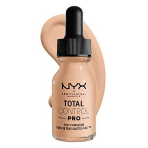 nyx professional makeup total control pro drop foundation, skin-true buildable coverage – vanilla