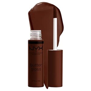 nyx professional makeup butter gloss brown sugar, non-sticky lip gloss – lava cake (rich brown)