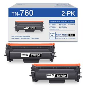 maxcolor 2 pack black tn760 high yield toner compatible tn-760 cartridge replacement for brother hl-l2390dw l2350dw l2370dw/dwxl dcp-l2550dw mfc-l2750dw l2750dwxl l2710dw printer. mx-fba-tn760-2pk