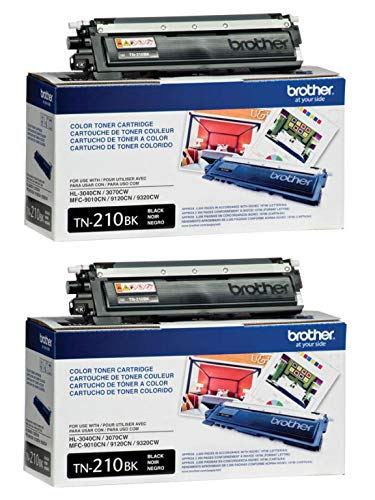 Brother Genuine TN210BK 2-Pack Standard Yield Black Toner Cartridge with Approximately 2,200 Page Yield/Cartridge