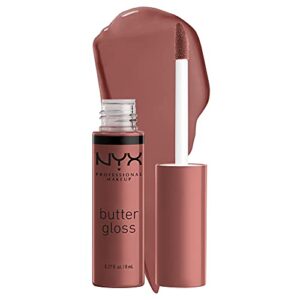 nyx professional makeup butter gloss brown sugar, non-sticky lip gloss – spiked toffee (brown mauve)