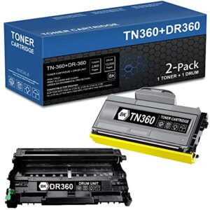 nucala compatible tn360 tn-360 toner & dr360 dr-360 drum replacement for brother hl-2140 2150 2120 2125 2170 2170w mfc-7040 7340 7320 7345dn 7840 7440n 7840w printer (2-pack black, 1toner+1drum)