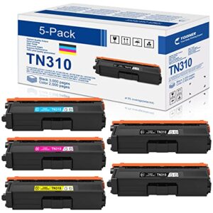 tn310 toner cartridge: 5-pack 2black/cyan/magenta/yellow replacement for brother tn-310 for hl-l8350cdw hl-4150cdn mfc-l8850cdw mfc-9970cdw mfc-l8600cdw printer