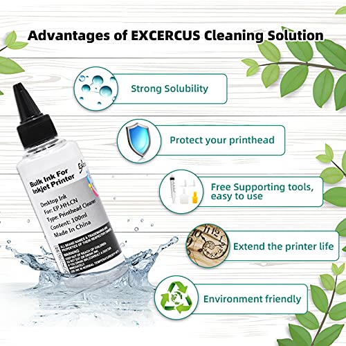 EXCERCUS Printhead Cleaning Kit Compatible for Brother Epson HP Canon Nozzle Inkjet EcoTank Officejet Deskjet Pixma Printers-Liquid Printers Head Cleaning Suit Solution 100ml, 5ml Premium Syringe