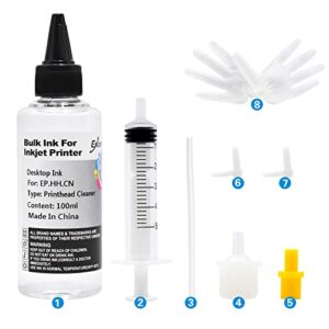 EXCERCUS Printhead Cleaning Kit Compatible for Brother Epson HP Canon Nozzle Inkjet EcoTank Officejet Deskjet Pixma Printers-Liquid Printers Head Cleaning Suit Solution 100ml, 5ml Premium Syringe