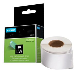 dymo lw 2-up file folder labels for labelwriter label printers, white, 9/16” x 3-7/16”, 1 roll of 260 (30377)