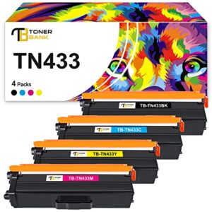 toner bank compatible tn433 toner cartridge replacement for brother tn-433 tn433bk tn431 mfc-l8900cdw for brother hl-l8360cdw mfcl8900cdw hll8360cdw hl-l8260cdw mfc-l8610cdw hll8360cdwt printer 4pack