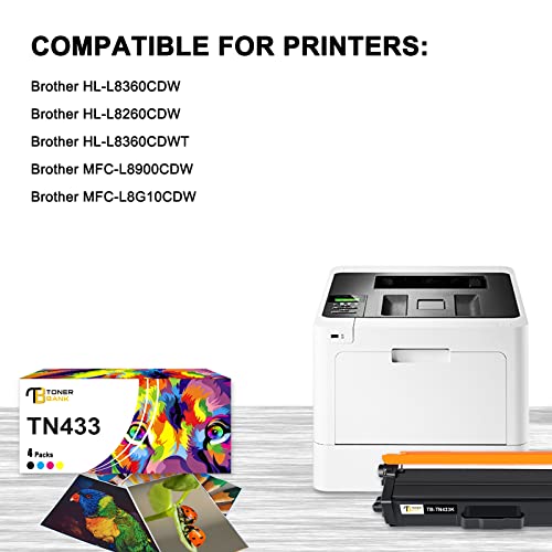 Toner Bank Compatible TN433 Toner Cartridge Replacement for Brother TN-433 TN433BK TN431 MFC-L8900CDW for Brother HL-L8360CDW MFCL8900CDW HLL8360CDW HL-L8260CDW MFC-L8610CDW HLL8360CDWT Printer 4Pack