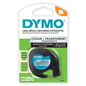 dymo – dym16952 authentic letratag labeling tape for letratag label makers, black print on clear pastic tape, 1/2” w x 13′ l, 1 roll (16952)