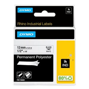 dymo authentic industrial permanent labels for labelwriter and industrial label makers, black on white, 1/2″, 1 roll (18483), dymo authentic