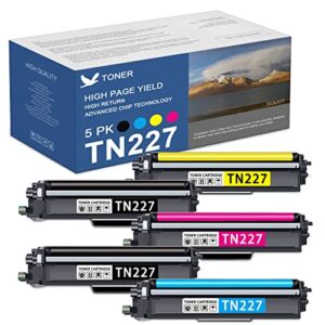 nire tn227 tn-227 toner cartridge 5 pack 2bk/1c/1m/1y replacement for brother tn227 mfc-l3770cdw mfc-l3710cw mfc-l3750cdw mfc-l3730cdw hl-3210cw hl-3230cdw dcp-l3510cdw dcp-l3550cdw printer