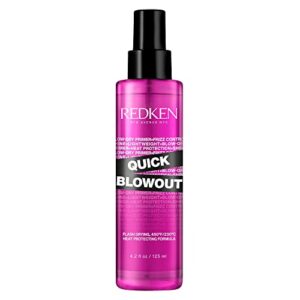 redken quick blowout heat protection spray | blow dry primer reduces styling time | smooths & adds shine | lightweight blowdry spray and heat protectant | for all hair types | 4.2 fl. oz.