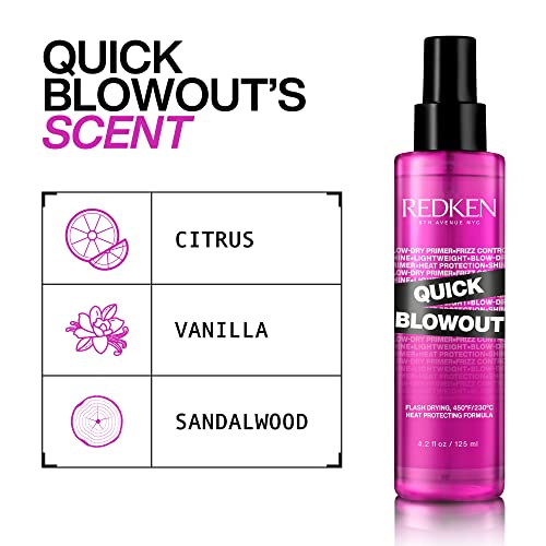 Redken Quick Blowout Heat Protection Spray | Blow Dry Primer Reduces Styling Time | Smooths & Adds Shine | Lightweight Blowdry Spray and Heat Protectant | For All Hair Types | 4.2 fl. oz.