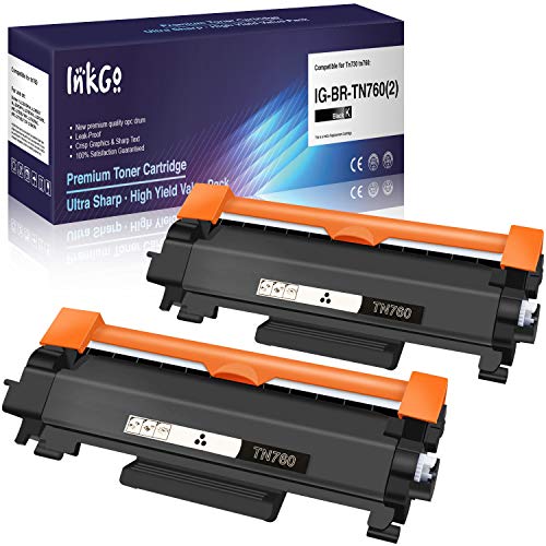 InkGo Compatible Toner Cartridge Replacement for Brother TN760 (Black, 2-Pack) (IG-TN760(2))