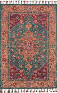 loloi rugs, zharah collection – teal / berry area rug, 1’6″ x 1’6″