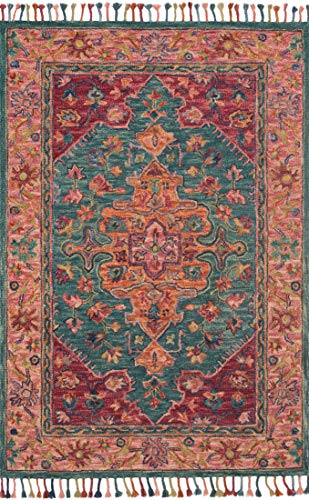 Loloi Rugs, Zharah Collection - Teal / Berry Area Rug, 1'6" x 1'6"